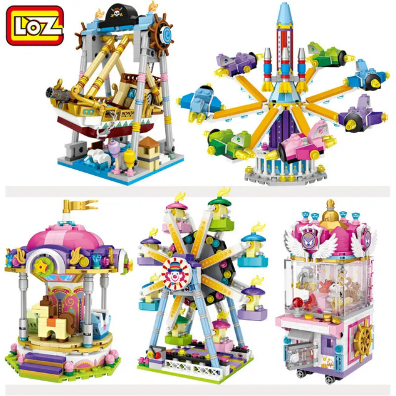 LOZ мини-блоки колесо обозрения игрушки карусель пластиковые сборочные блоки детские игрушки Обучающие DIY архитектура модель 1717-1721