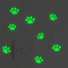 Calcomanías luminosas con forma de huella de perro y gato para decoración del hogar, pegatinas fluorescentes de pared que brillan en la oscuridad, papel tapiz de vinilo