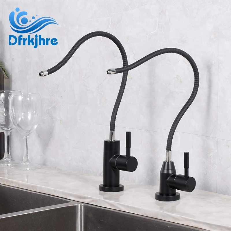 

Dfrkjhre Pure Water Kitchen Sink Black Finished Deck Mounted 360 Degree Rotation Single Handle Tap
