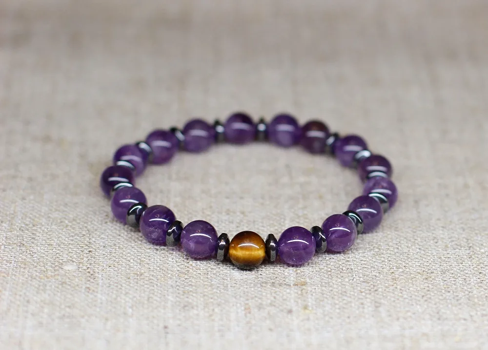 

Fashion Purple Quartz Bracelet Nature Tiger Eye Bracelet Mala Beads Bracelets Yoga Mala Hematite bracelets Gift For Girlfriend