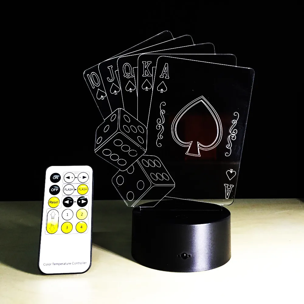3D светодиодный USB лампа маг украшения TEXAS HOLD EM кости, покер Spades игральных карт 7 цветов Изменение RC Ночник подарок AW-087