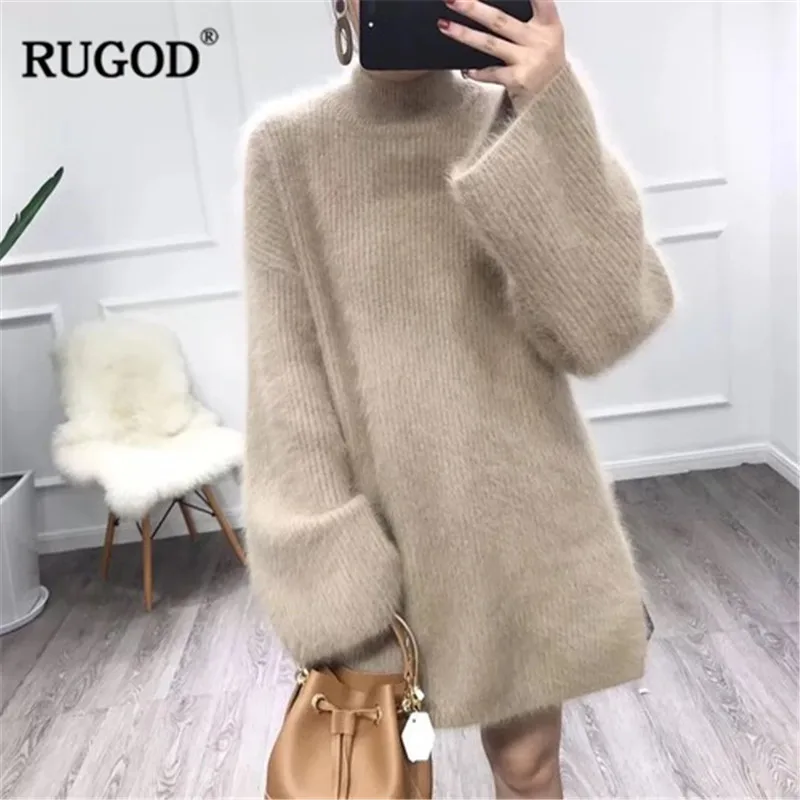 

RUGOD New Elegant Cashmere Sweater Women Fashion Turtleneck Long Flare Sleeve Thick Pullover Women Casual Long Jumper Befree