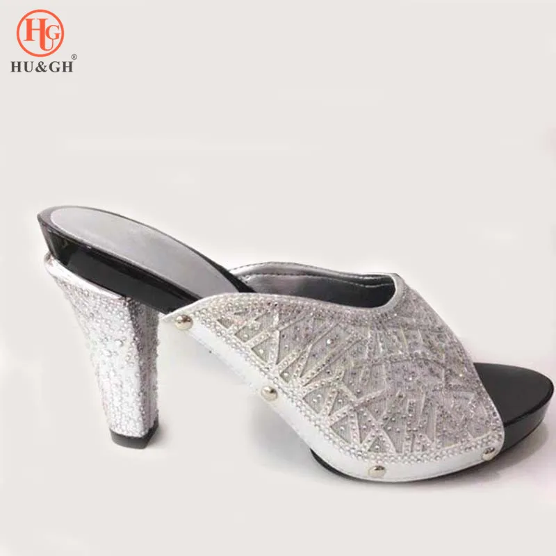 

2019 Latest Women Silver Slipper Elegant Italian Women Sandals Shoes for Parties African Wedding High Heels Slip on Pumps Shoes