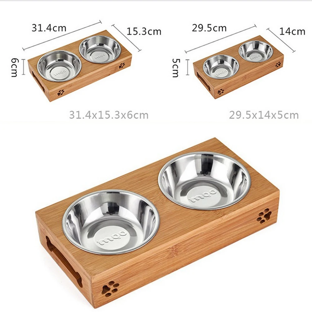 

Dog Pet Bowl Bamboo Pet Stainless Steel Ceramic Feeding and Drinking Bowls Combination with Bamboo Frame for Dog Cats Pet Feeder