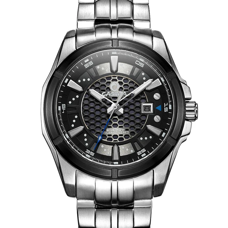 

CASIMA Men Calendar Luminous Sport Watch Casual Waterproof Analog Quartz Wristwatch with Stainless Steel Strap Hollow Dial TT@88