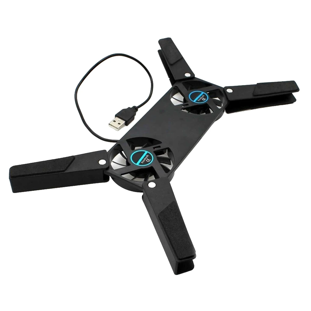 

Laptop Desk Support Dual Cooling Fan Notebook Computer Stand Foldable USB Rack Holder Black