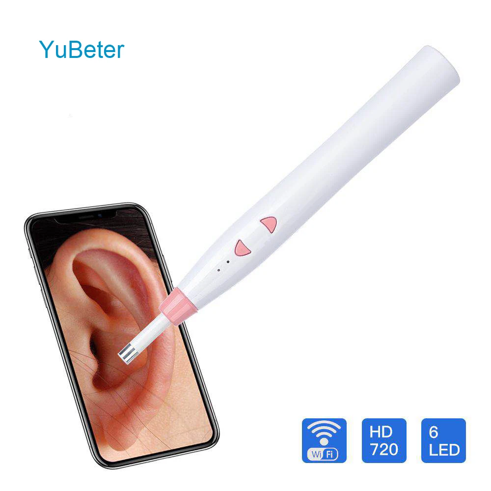 

YuBeter 720P Wireless WiFi Ear Endoscope Camera HD Security Ear Spoon With Camera Ear Health Inspection Otoscope 6pcs LED Lights