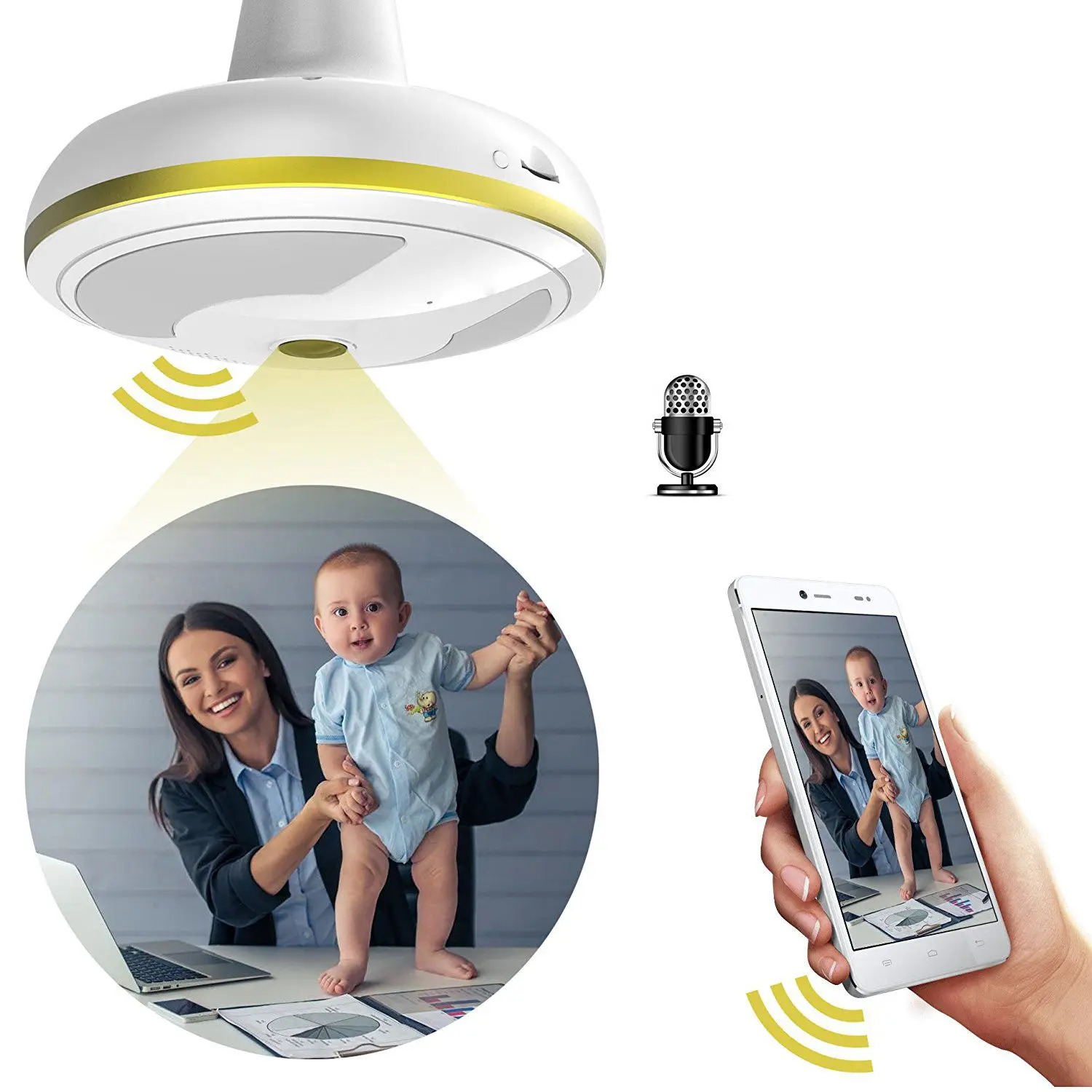 

960P 2.4G WIFI Wireless Network Bulb Security Camera with Fisheye Lens 360 degree Panoramic for Remote Home Security System,Mo