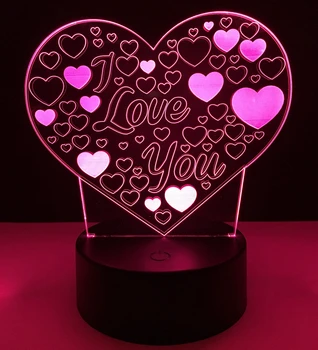 

Romantic 3D love heart LED night light 7 color change led lamp optical illusion colorful LED lamp novelty gift for lover kids