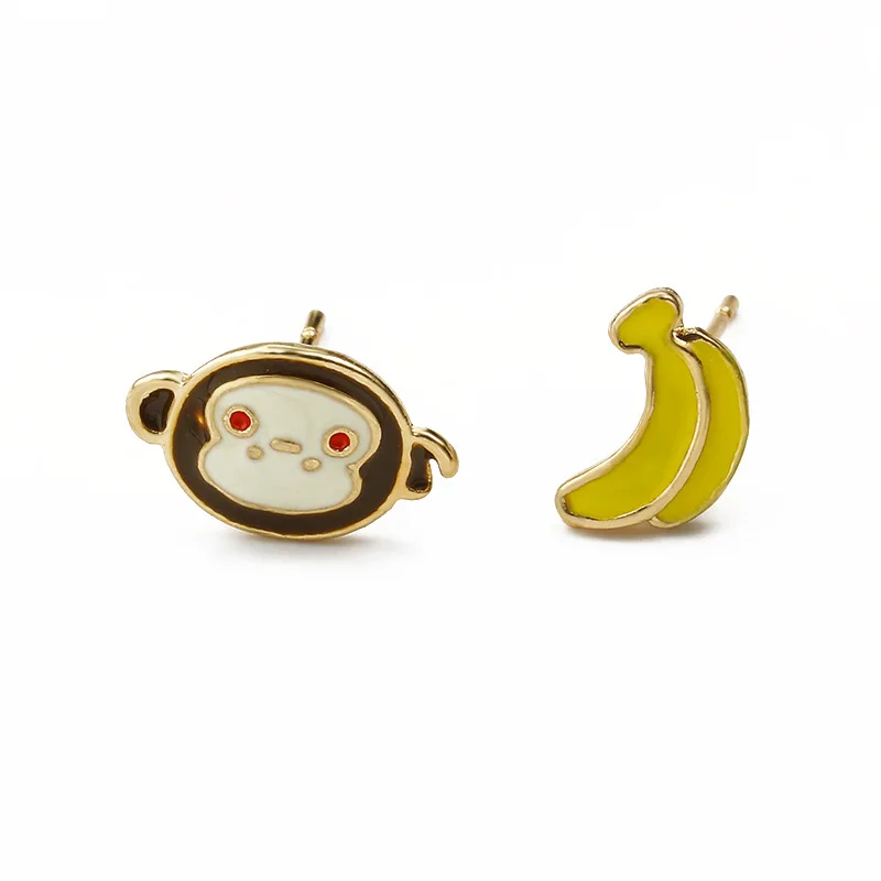 

Trendy Cute Girls Casual Zinc Alloy Stainless Steel Gold Color Fruit Animal Cartoon Stud Earrings For Women