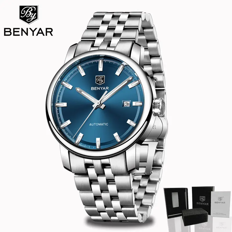 BENYAR, мужские часы, автоматические часы для мужчин, лучший бренд, Роскошные наручные часы для мужчин s, модные мужские часы, часы для мужчин - Цвет: Silver Blue S