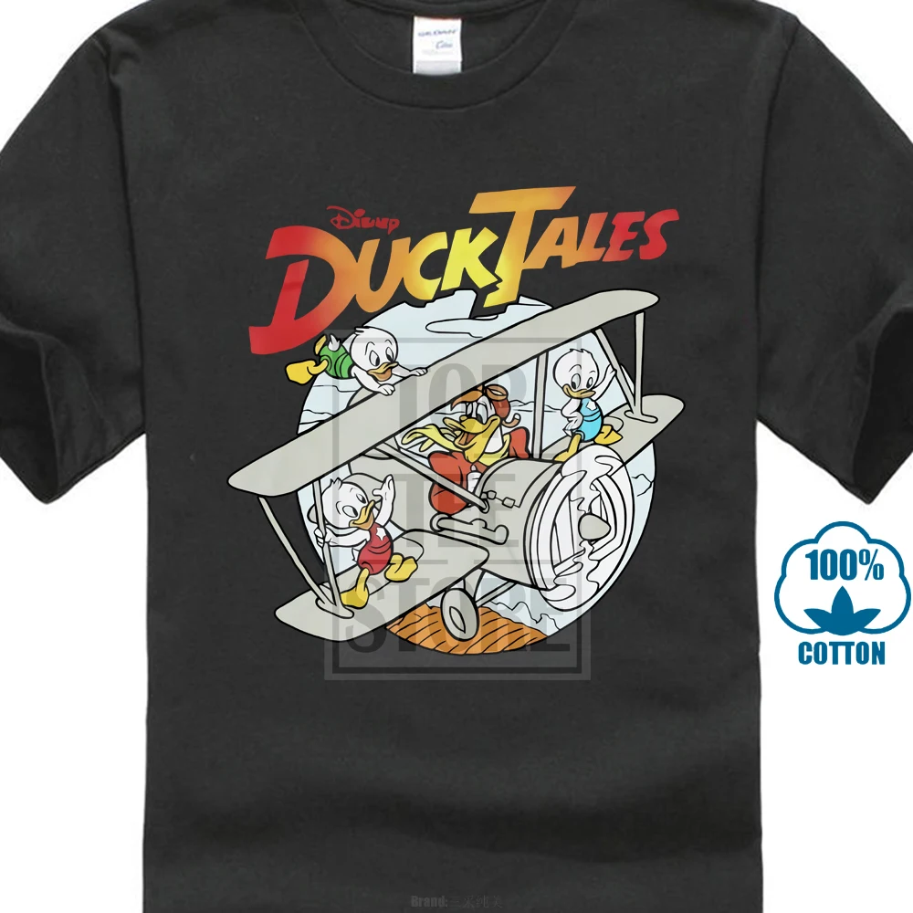 

Cotton Shirts Duck Tales Mens T Shirt Launchpad Mcduck And The Nephews In A Plane Image Hot Sale Casual Clothing