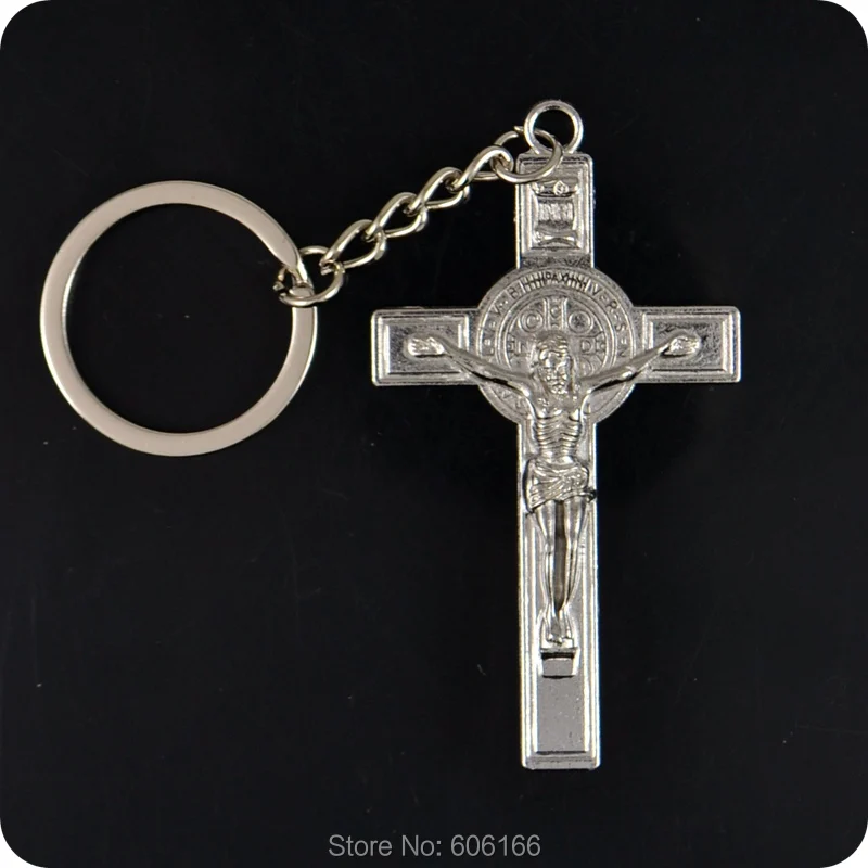 INRI JESUS Cross Saint Benedict Medal Pendant Key Chains Catholic