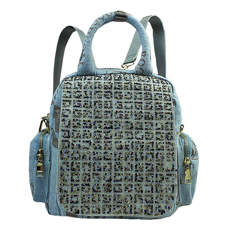 

2018 New Backpack Ladies Letter Denim Bag Small Women Diamonds Backpack Mochila Feminina School Bags for Teenagers