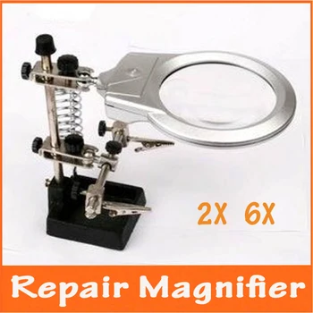

2X 6X Illuminated Desk Type Welding Frame Helping Hand Loupe Magnifier Circuit Board Repair with LED Lights & Soldering Stand