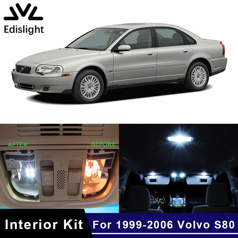 

Edislight 19Pcs White No Error Canbus LED Lamp Car Bulbs Interior Package Kit For 1999-2006 Volvo S80 Map Dome Door Plate Light
