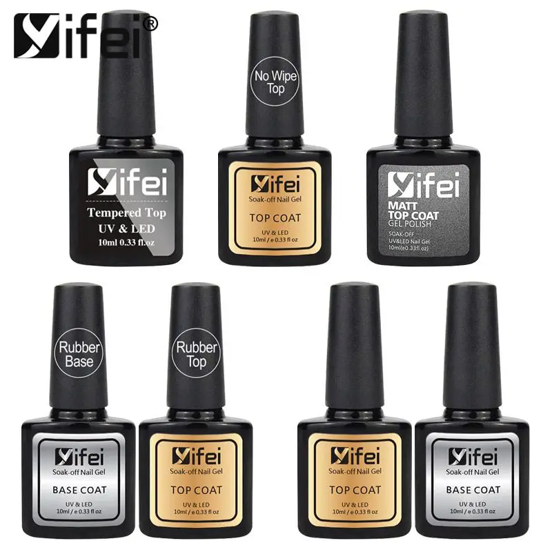 

YIFEI 2PCS Primer Base Coat Top Coat For Soak Off UV Nail Gel Polish Long Lasting Rubber Foundation Matte Top Gel Varnish Lucky