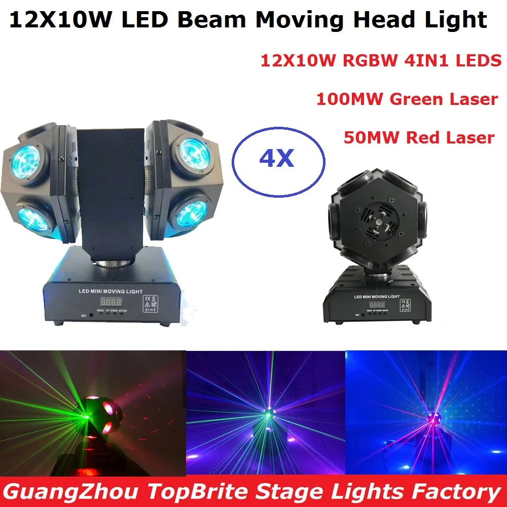 Levou em Movimento Futebol com rg Cores de Luz Feixe de Luz Laser de Casamento Luz em Movimento Feixe Cabeça 12×10 w da Cabeça Rgbw 4in1 Duas Laser Efeito