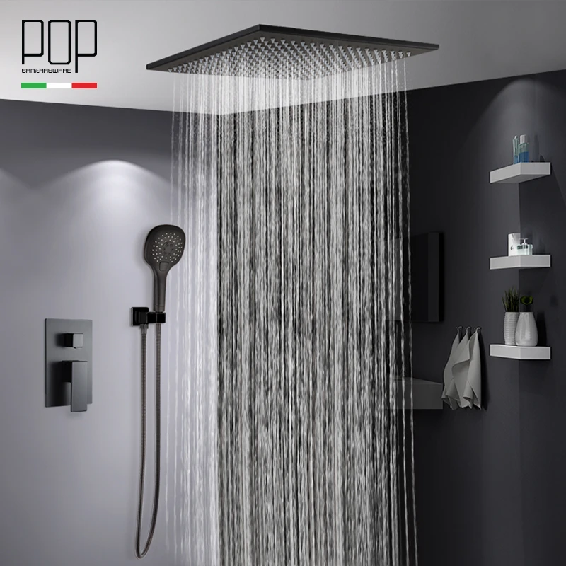 ポップ浴室高級雨ミキサーシャワーコンボセット、天井取り付けられたマットブラック降雨シャワーヘッドシステムバスシャワー蛇口|shower  faucets|system bathshower head systems - AliExpress