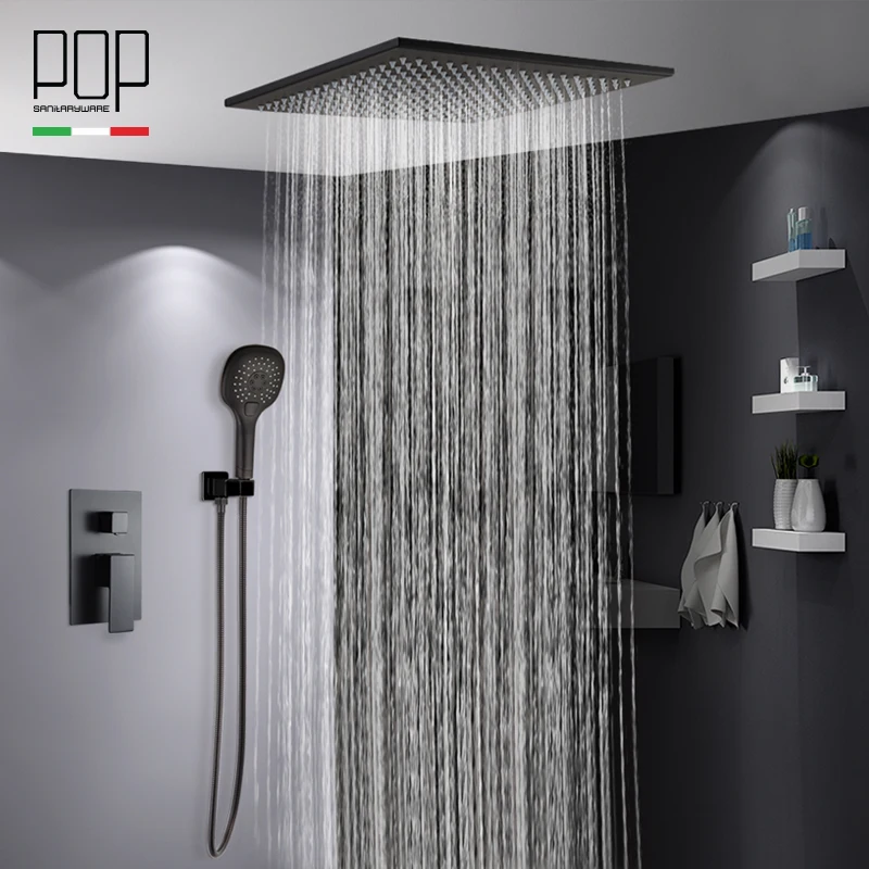 POP Bathroom Luxury Rain Mixer Shower Combo Set, Wall Mounted Matte