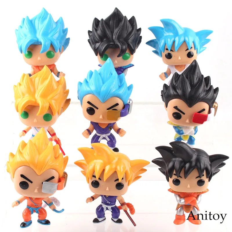 

Dragon Ball Super Saiyan God Vegeta Son Goku Super Saiyan Blue Big Head Doll PVC Collectible Model Toys for Boys 9pcs/set