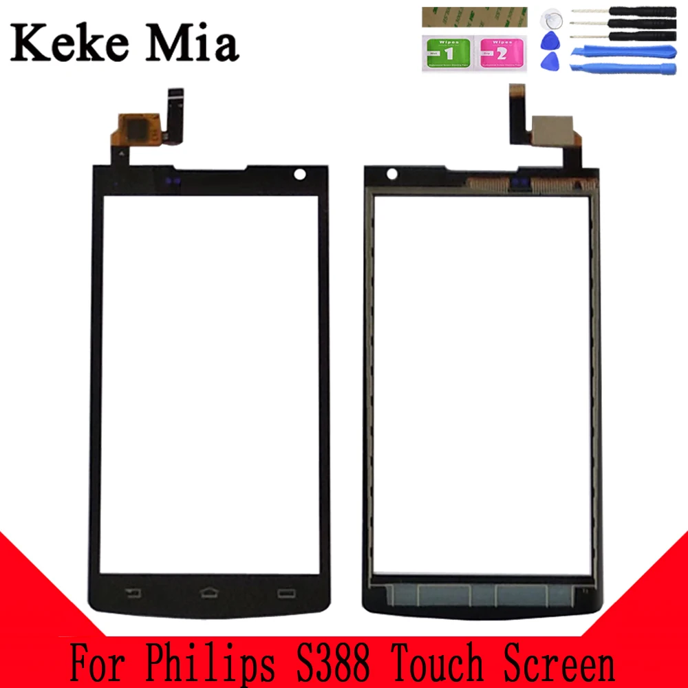 

Keke Mia 4.5'' Mobile Phone For philips S388 Touch Screen Glass Front Glass Digitizer Panel Lens Sensor Free Adhesive+Wipes