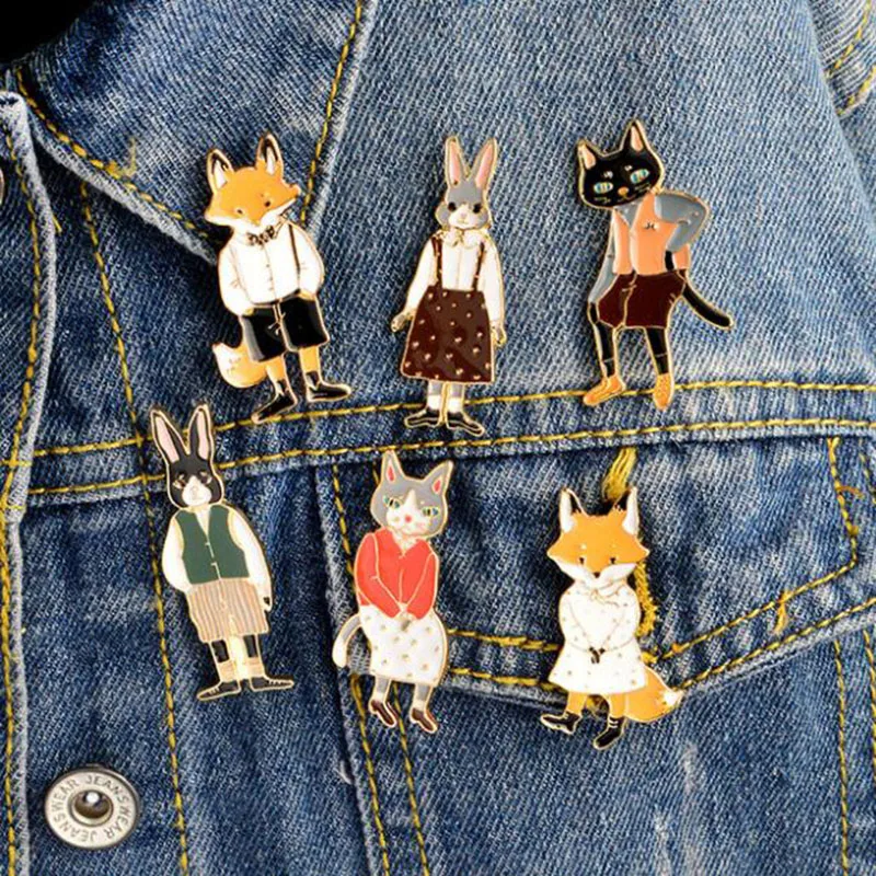Мультфильм брошь с животными брошь кролик/лиса/кошка пара значок шапка рюкзак джинсовая куртка аксессуары ювелирные изделия подарок для влюбленных