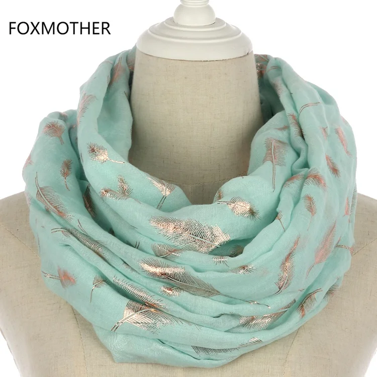 Mint Gold FOXMOTHER модные женские белые темно-синие желтые бронзовые фольга Серебряное перо кольцо шарфы шейный шарф блестящий платок - Цвет: Mint Gold