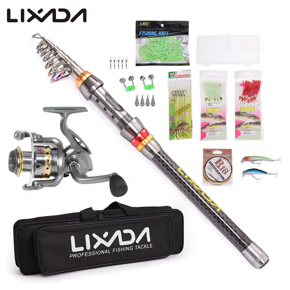 

Lixada Telescopic Fishing Rod Reel Combo Full Kit Spinning Reel Gear Organizer Pole Set with 100M Line Lures Hooks Bag