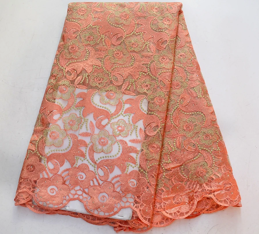 

2018 Latest French Nigerian Laces Fabrics High Quality Tulle African Laces Fabric Wedding Peach African French Tulle Lace Fabric