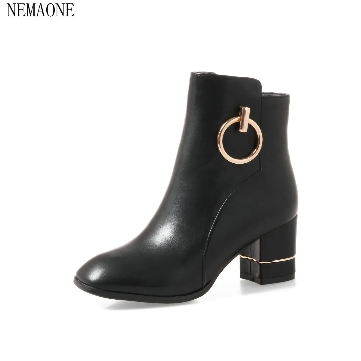 

NEMAONE Women Boots Short Zipper Square High Heels Ankle Boots Western Style Pointed Toe Ladies Boots Shoes Size 34-43