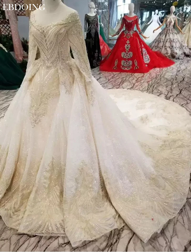 Бальное платье с вырезом лодочкой и длинным рукавом кружевное невесты большого