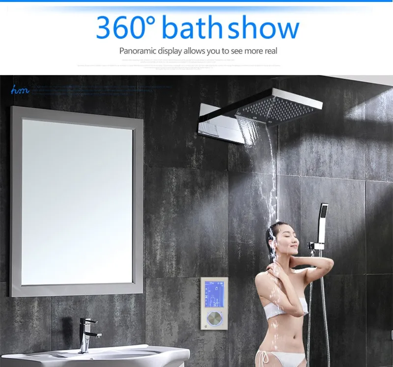 Digital Thermostat Waterfall Shower Controller Touch Control Panel Large SUS304 Rainfall Massage Bathroom Celling  (16)