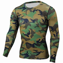 Для мужчин Спорт Бег тренажерный зал сжатия База Слои Tight топ, футболка под кожу с длинным рукавом камуфляж футболка Crossfit Футболки