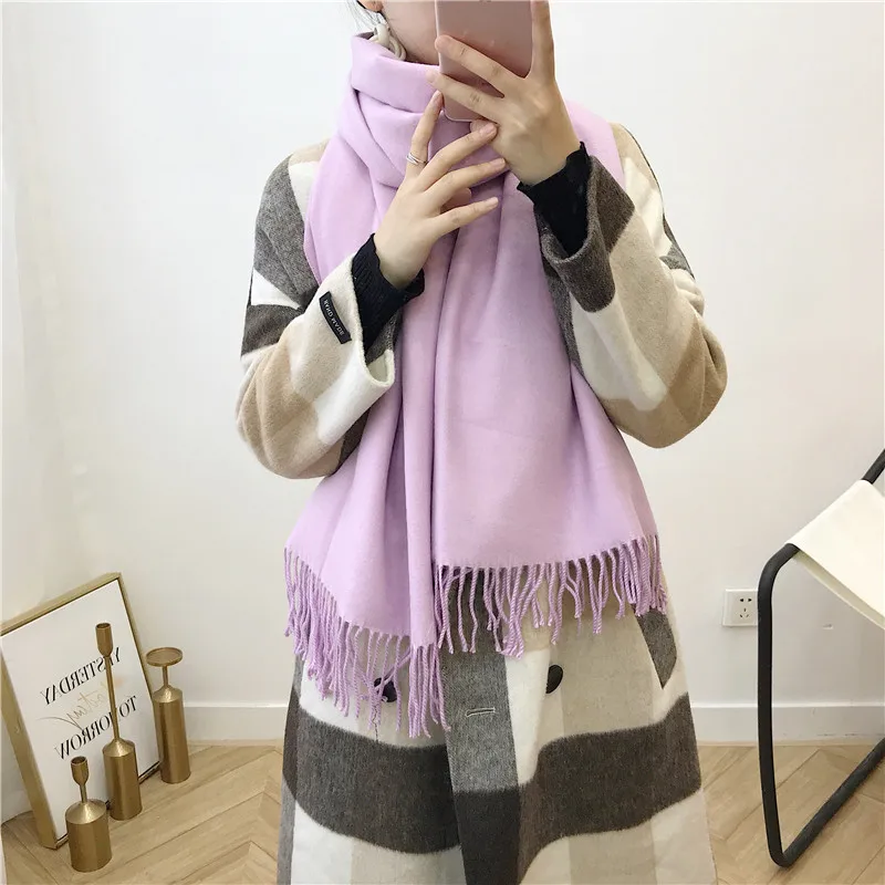 Female new 10 colors tassel scarf monochrome double-sided warm shawl imitation cashmere bib