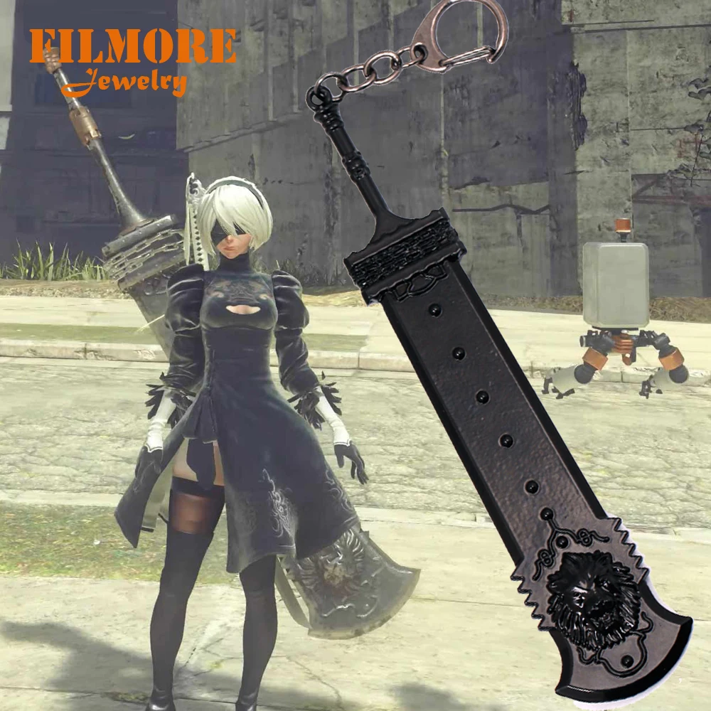 

13 CM NieR Automata Heroine 2B Weapon Model Keychain Alloy Key chains Game Accessories Keyring Charms Cosplay Jewelry For Fans