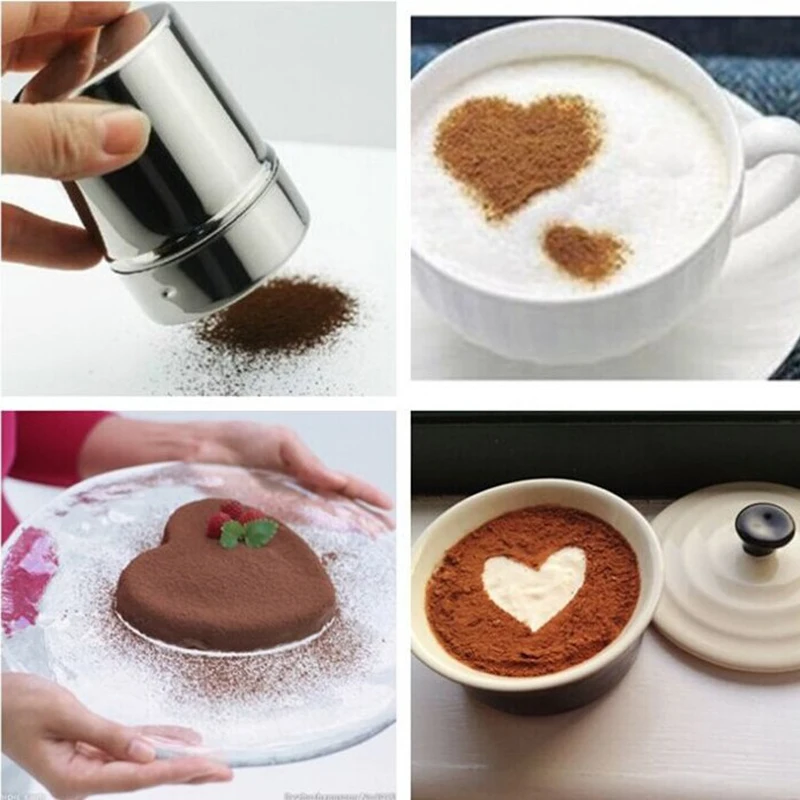 Small and Large Size Stainless Steel Chocolate Shaker Icing Sugar Powder Flour Powder Cocoa Coffee Sifter Shakers with cover