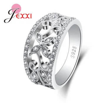 

Big Promotion New Flower Rhinestone Beautiful Brand Good Quality Pure 925 Sterling Silver Rings Wedding Ring For Women