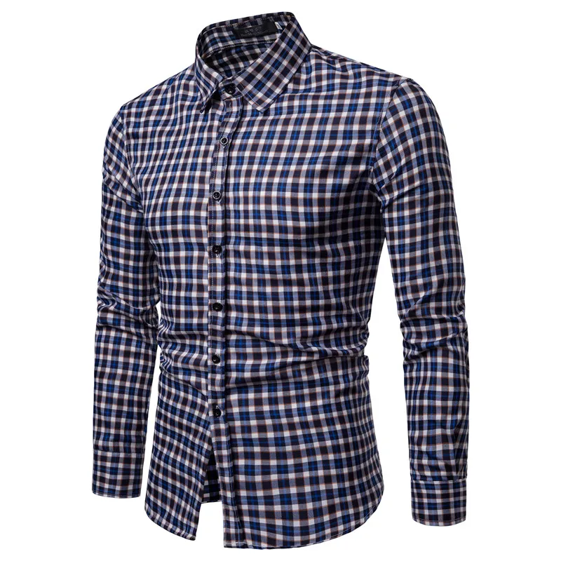 Drop Shipping Men Plaid Shirt Long Sleeve Casual Shirts 2019 Fashion Multi-Color Checkered Cotton Chemise Homme Man Clothes
