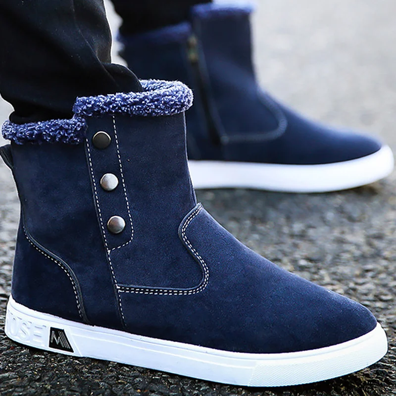 

Winter men's shoes 2018 new fashion rivet slip-on short plush ankle boots for men damping non-slip warm snow boots men