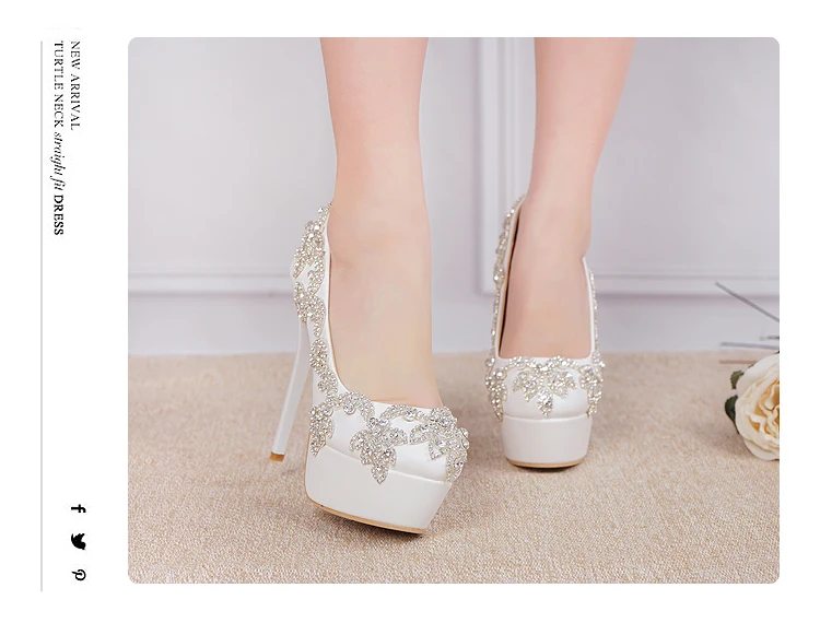 Women Shoes High Heels Wedding Thin Heels White Diamond Glittering Evening Dress Shoe Bride Shoes Crystal Pumps For Party