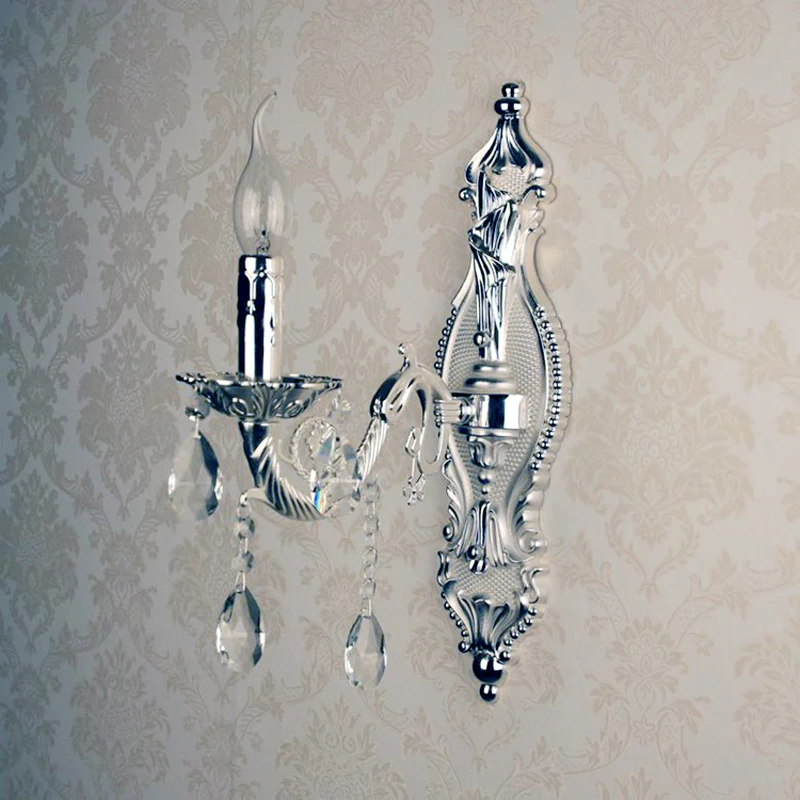 home Antique chrome crystal wall lamps Modern silver aluminium wall sconces lighting lamparas de pared Bathroom led wall lights