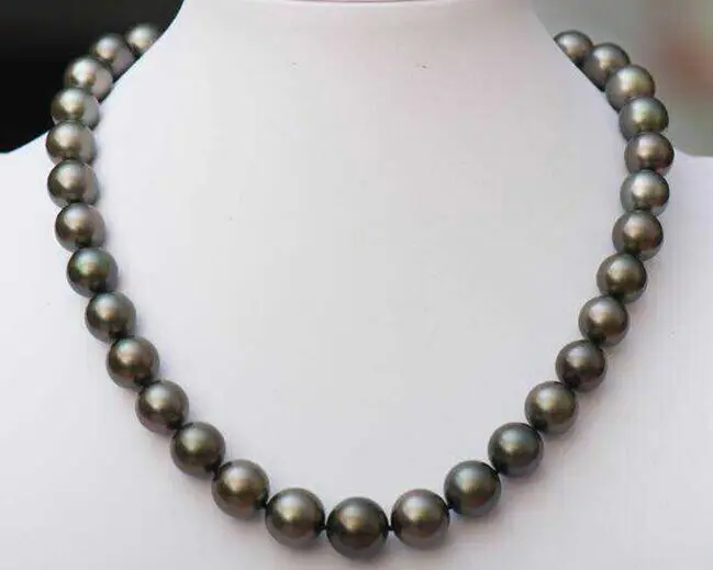 

HUGE 11-12MM NATURAL TAHITIAN GENUINE BLACK ROUND PEARL NECKLACE 7788