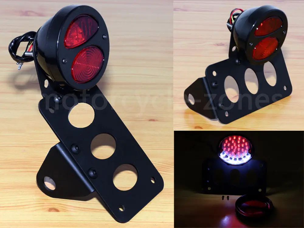 Motorcycle Tail Brake Light LED Side Mount License Plate Bracket