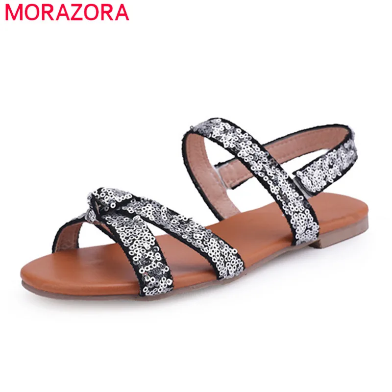 

MORAZORA 2019 big size 43 women sandals slip on summer shoes sequined casual shoes woman comfortable beach flat shoes woman