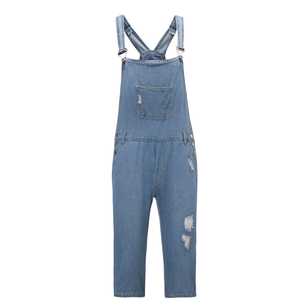Ripped Jeans Men's Jumpsuits High Street Distressed Denim Bib Overalls For Man Knee Kength Jeans Wash Pocket Trousers Pants