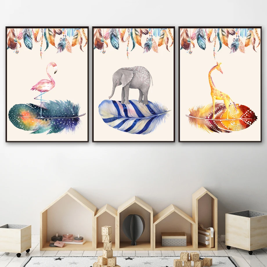 

Watercolor Flamingo Elephant Giraffe Wall Art Canvas Painting Nordic Poster And Print Animal Wall Pictures For Living Room Decor