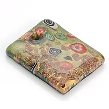 Лидер продаж, 6 цветов, стеклянный Кулон лэмпворк, ожерелье, прямоугольные подвески, золотая пыль и серебряная фольга, цветок для женщин