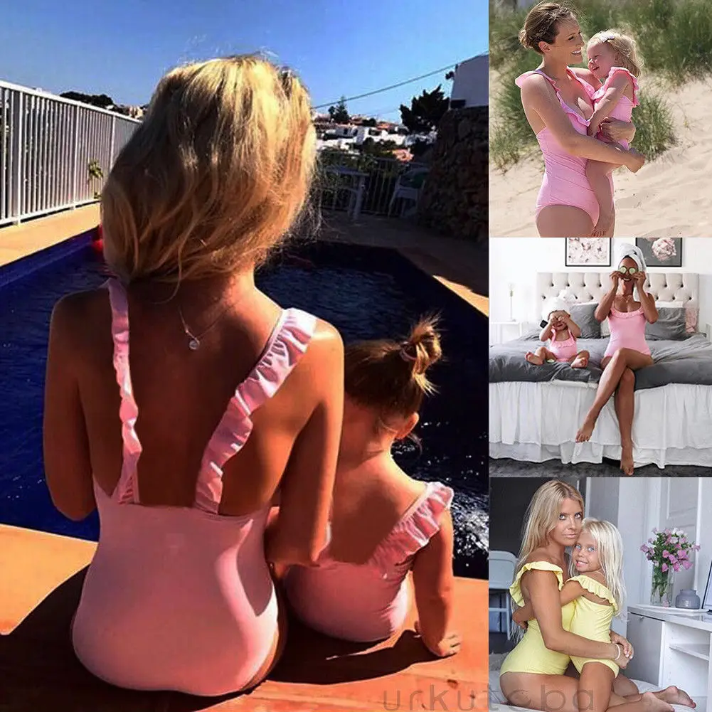 

Mommy And Me Holiday Family Matching Womens Kids Baby Girls Ruffle Bikini Bathing Suit Swimwear Swimsuit