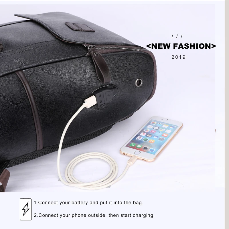 VORMOR мужской рюкзак из искусственной кожи с USB зарядкой, школьная сумка с защитой от кражи, брендовая дорожная сумка, повседневный рюкзак для ноутбука 14 дюймов